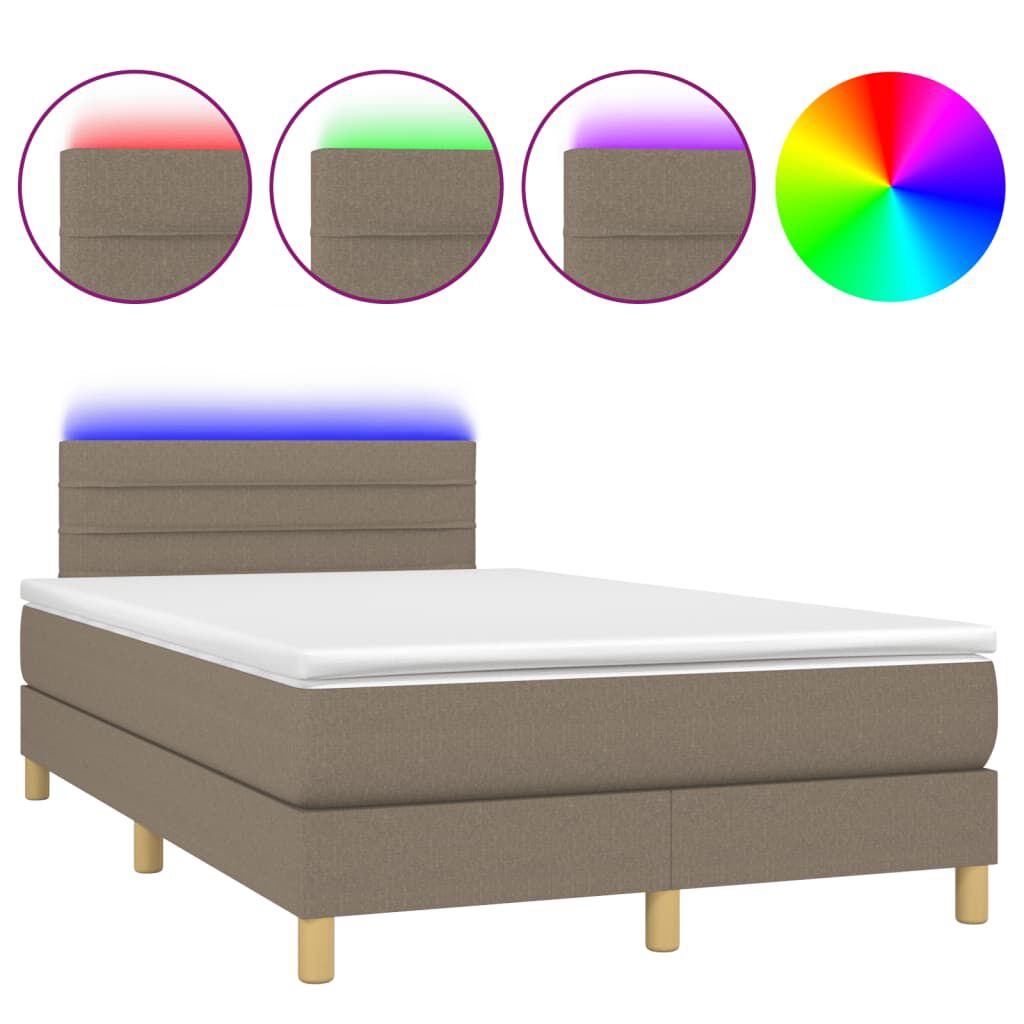vidaXL Κρεβάτι Boxspring με Στρώμα & LED Taupe 120x190 εκ. Υφασμάτινο
