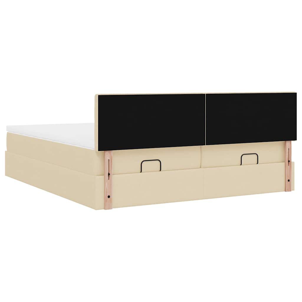 vidaXL Οθωμανικό κρεβάτι με στρώματα & LEDs Κρέμα 180x200cm ύφασμα