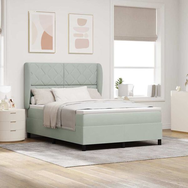 vidaXL Κρεβάτι με ελατήρια με στρώμα Ανοιχτό γκρι 140 x 190 cm Βελούδο