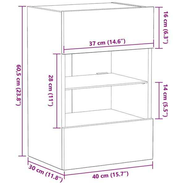 vidaXL LED Κατασκευή τηλεόρασης 2 τεμ Μαύρη Δρυς 40x30x60,5 εκ Επεξεργασμένο ξύλο