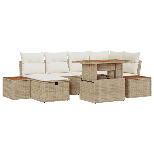 vidaXL Σετ Καναπέ Κήπου 7 pcs Μπεζ συνθετικό ρατάν