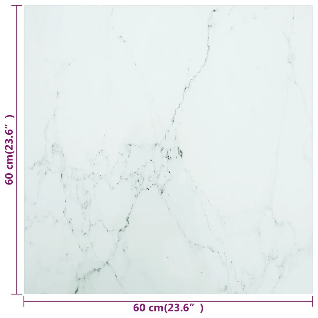 vidaXL Επιφάνεια Τραπεζιού Λευκή 60x60εκ 6 χιλ Ψημ. Γυαλί Μαρμ. Σχέδιο