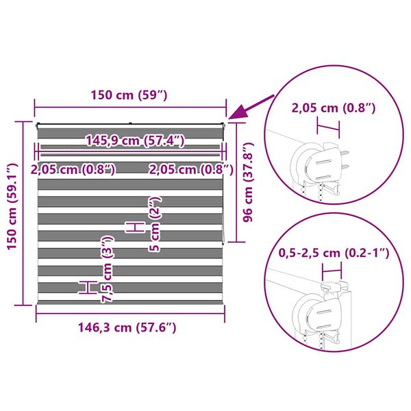vidaXL Ζέβρα τυφλή Μαύρο Πλάτος υφάσματος 145,9 εκ. Πολυεστέρας