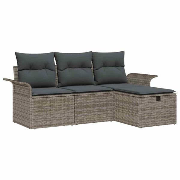 vidaXL Σετ Καναπέ Κήπου με μαξιλάρι 4 pcs Γκρι Πολυ ράταν