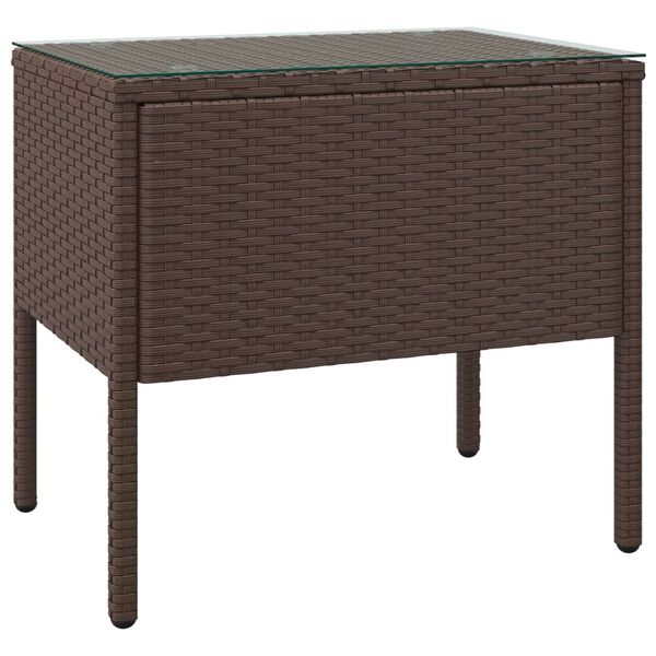 vidaXL Βοηθητικό Τραπεζάκι Καφέ 53x37x48 εκ. Συνθ. Ρατάν/ Ψημένο Γυαλί