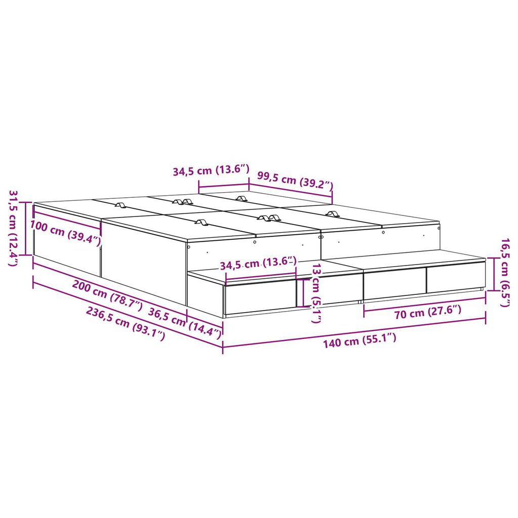 vidaXL Κρεβάτι με Αποθηκευτικό Χώρο Sonoma Oak 140x200 εκ