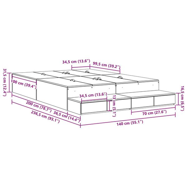 vidaXL Κρεβάτι με Αποθηκευτικό Χώρο Sonoma Oak 140x200 εκ