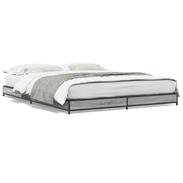 vidaXL Πλαίσιο Κρεβατιού Γκρι Sonoma 120x200 εκ. Επεξ. Ξύλο & Μέταλλο