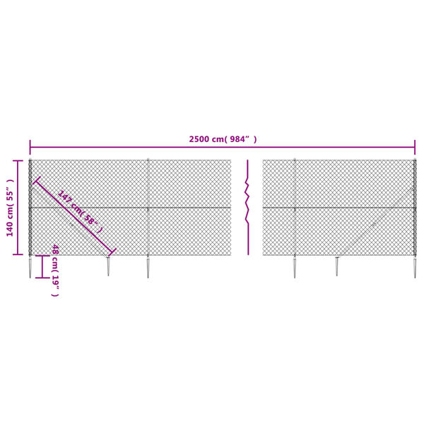 vidaXL Συρματόπλεγμα Περίφραξης Ασημί 1,4 x 25 μ. με Καρφωτές Βάσεις