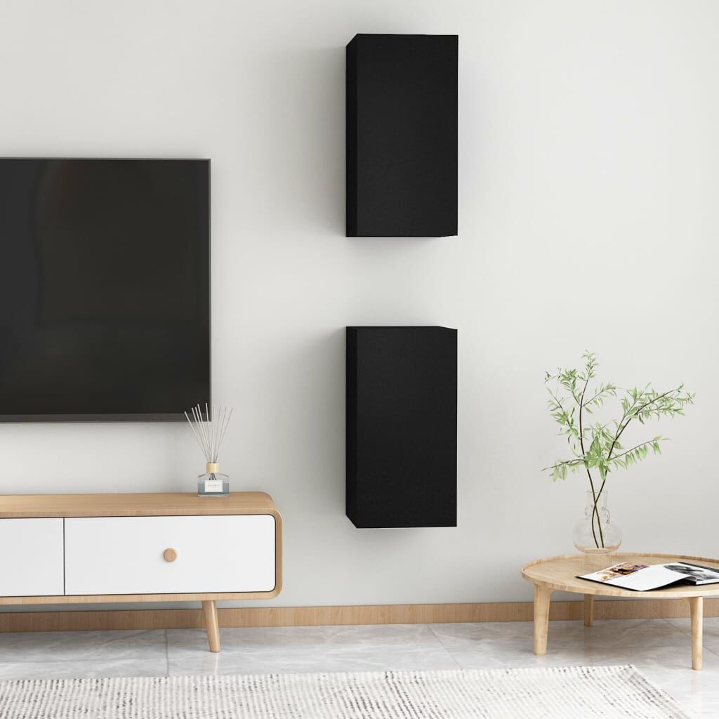 vidaXL Έπιπλα Τηλεόρασης 2 τεμ. Μαύρα 30,5x30x60 εκ. από Επεξ. Ξύλο