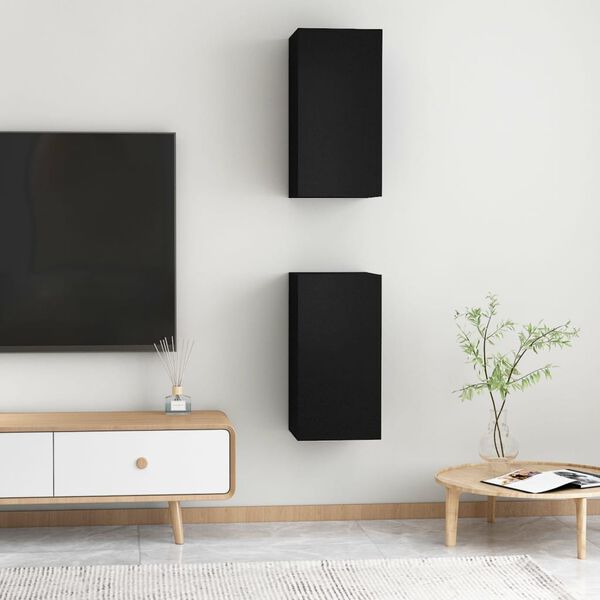 vidaXL Έπιπλα Τηλεόρασης 2 τεμ. Μαύρα 30,5x30x60 εκ. από Επεξ. Ξύλο