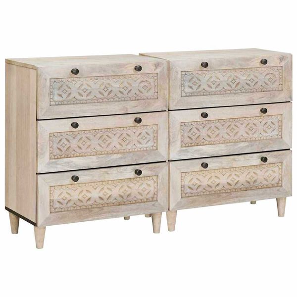 vidaXL Πλαϊνό γραφείο 2 pcs Λευκό 60 x 33 x 75 cm Μασίφ ξύλο μάνγκο