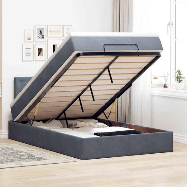 vidaXL Οθωμανικό κρεβάτι με στρώμα & LEDs Σκούρο γκρι 120x190cm Velvet