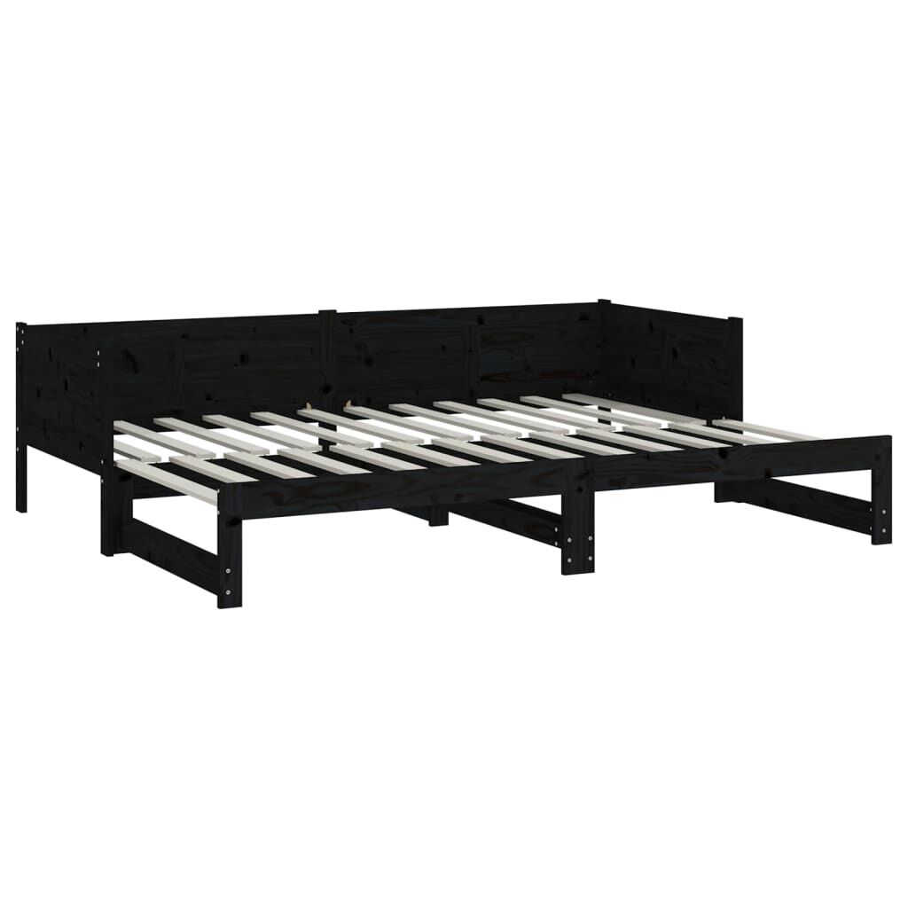 vidaXL Καναπές Κρεβάτι Συρόμενος Μαύρος 2x(90x190) εκ. Μασίφ Πεύκο