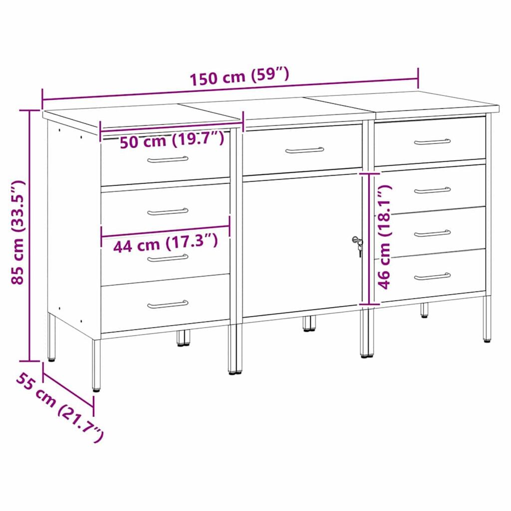 vidaXL Ντουλάπα Εργασίας 3 pcs Κόκκινο και Γκρίζο 150 x 55 x 85 εκ