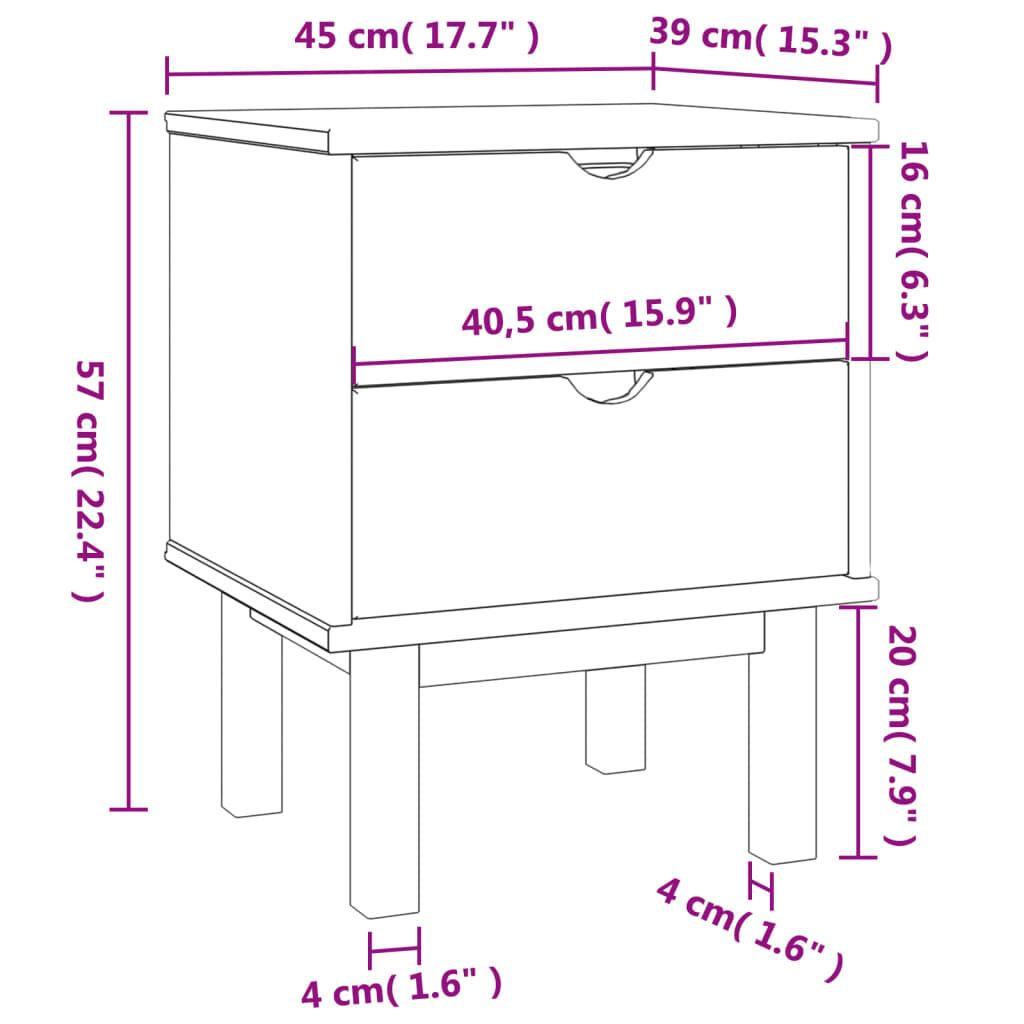vidaXL Κομοδίνο OTTA Καφέ / Γκρι 45x39x57 εκ. από Μασίφ Ξύλο Πεύκου