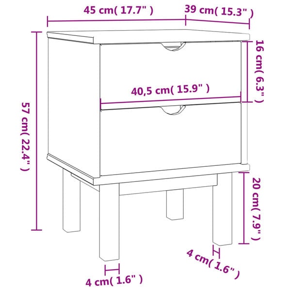 vidaXL Κομοδίνο OTTA Καφέ / Γκρι 45x39x57 εκ. από Μασίφ Ξύλο Πεύκου