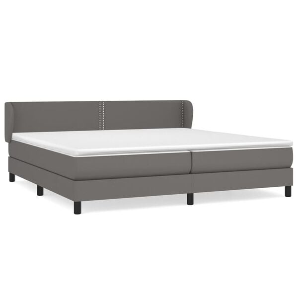 vidaXL Κρεβάτι Boxspring με Στρώμα Γκρι 200x200 εκ. Συνθετικό Δέρμα