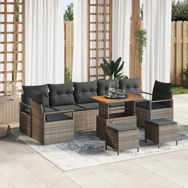 vidaXL Σετ Καναπέ Κήπου με αποθήκευση 10 pcs Γκρι Πολυ ράταν