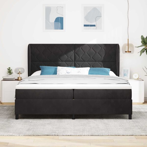 vidaXL Κρεβάτι με ελατήρια με στρώμα Μαύρο 200 x 200 cm Βελούδο