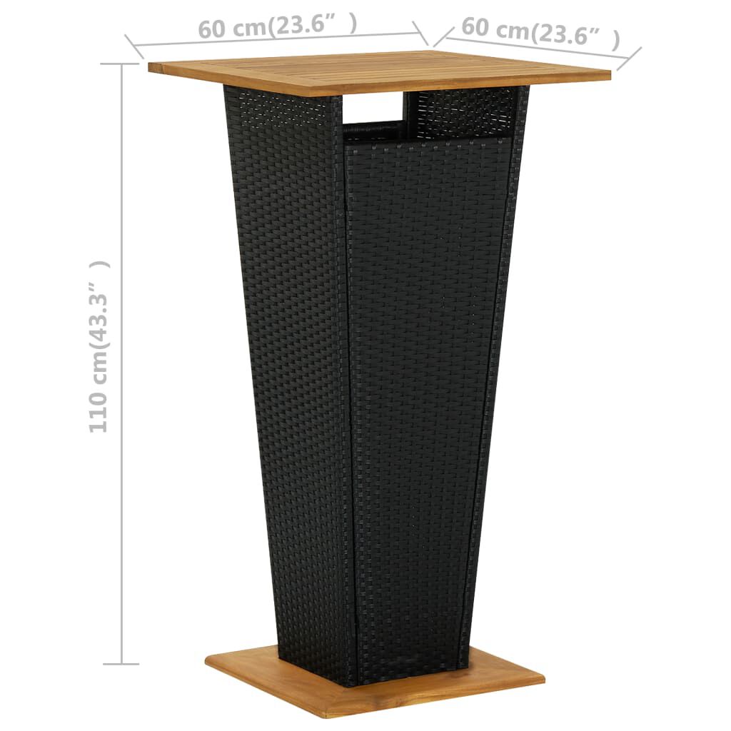 vidaXL Τραπέζι Μπαρ Μαύρο 60x60x110 εκ. Συνθετικό Ρατάν / Ξύλο Ακακίας