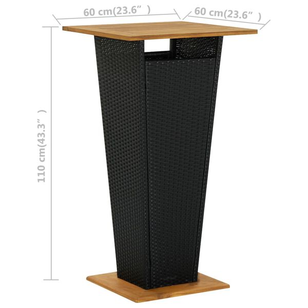 vidaXL Τραπέζι Μπαρ Μαύρο 60x60x110 εκ. Συνθετικό Ρατάν / Ξύλο Ακακίας