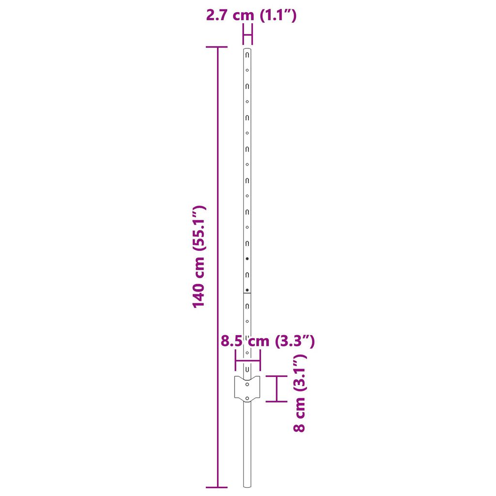 vidaXL Ασημένιοι Πόλοι Φράχτη 44 pcs Γκρι Ύψος 1 μ. Μέταλλο