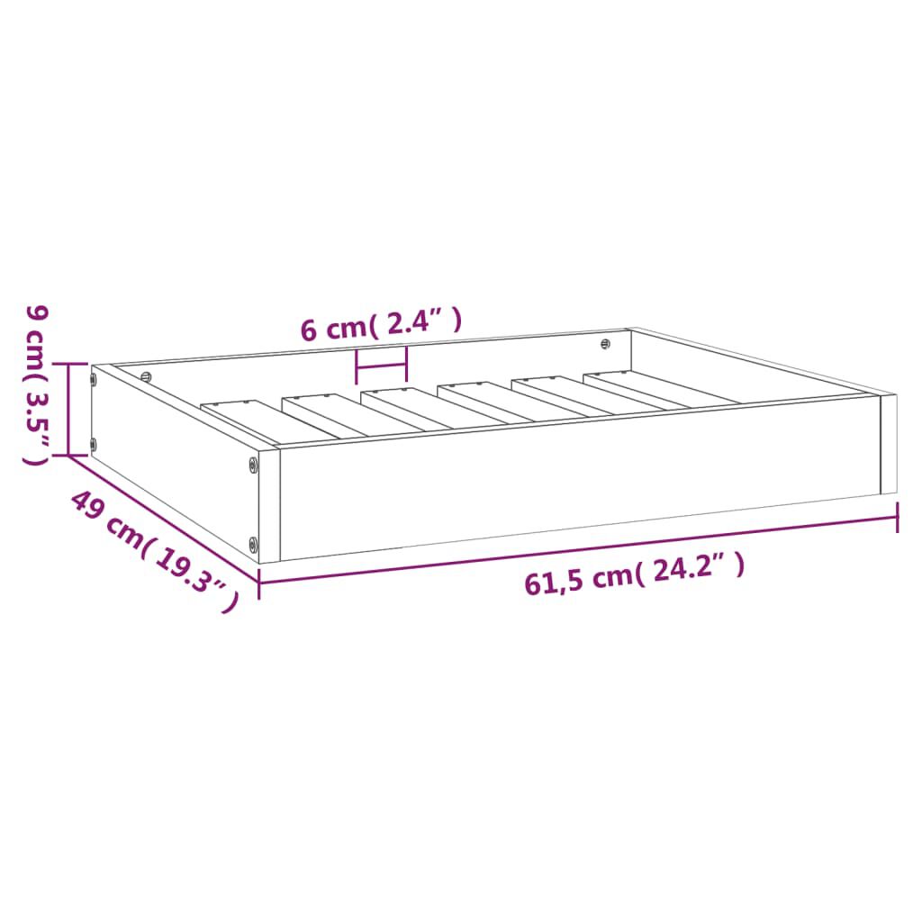 vidaXL Κρεβάτι Σκύλου Μαύρο 61,5 x 49 x 9 εκ. από Μασίφ Ξύλο Πεύκου