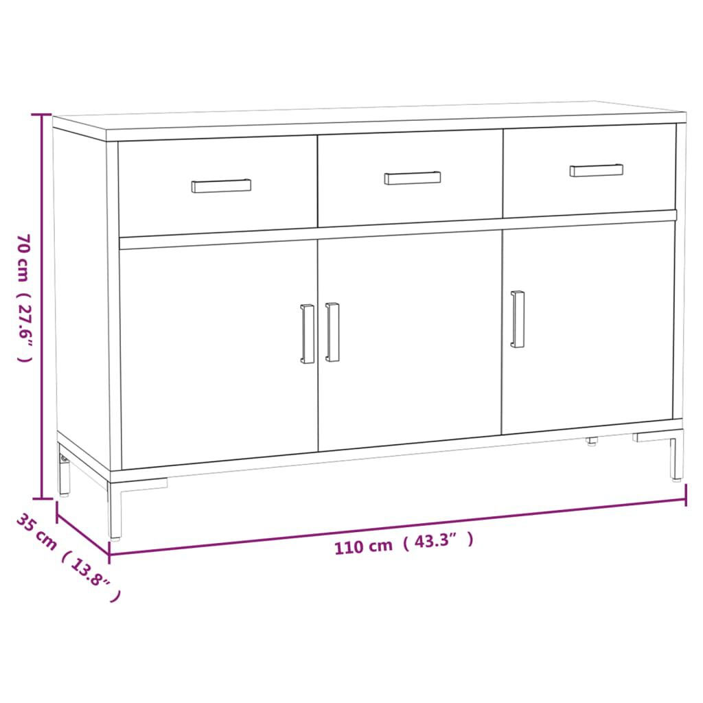 vidaXL Ντουλάπι Μαύρο 110 x 35 x 70 εκ. από Μασίφ Ξύλο Πεύκου