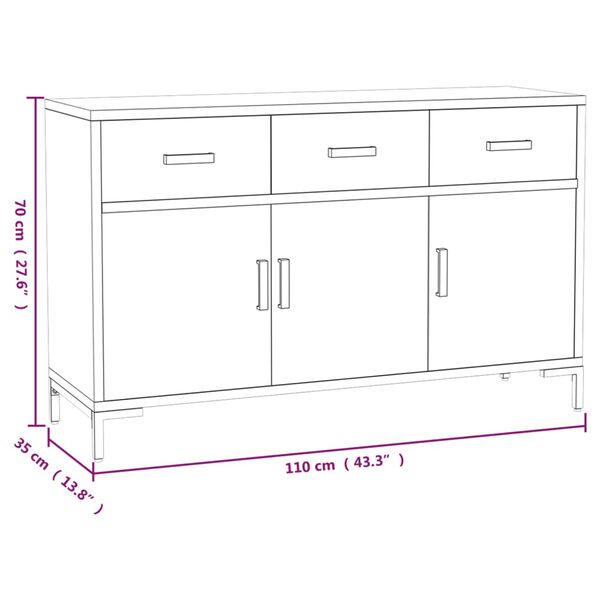 vidaXL Ντουλάπι Μαύρο 110 x 35 x 70 εκ. από Μασίφ Ξύλο Πεύκου