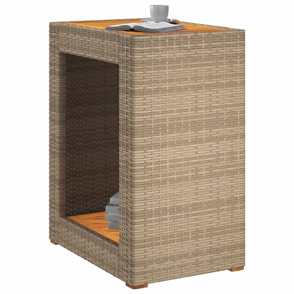 vidaXL Τραπέζι Κήπου με Ξύλινη Επιφάνεια Μπεζ 60x40x75 εκ Συνθ. Ρατάν