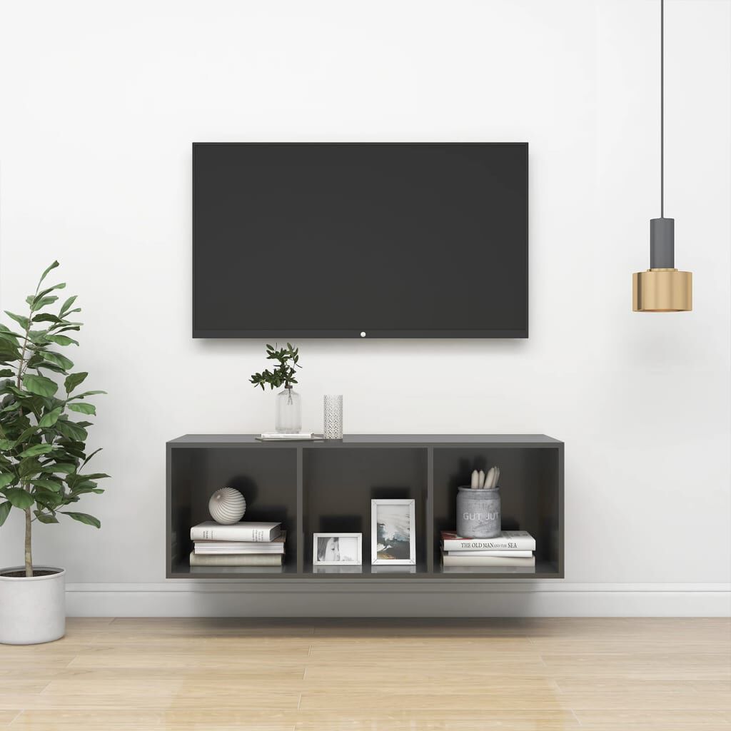 vidaXL Έπιπλο Τηλεόρασης Κρεμαστό Γυαλ. Γκρι 37x37x107 εκ. Επεξ. Ξύλο