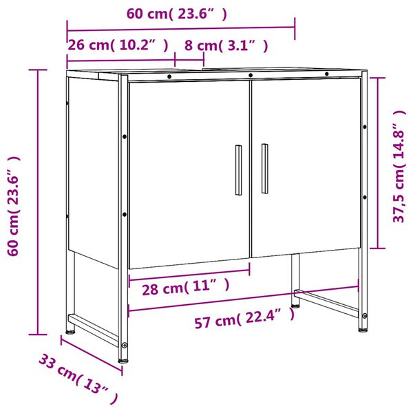 vidaXL Ντουλάπι Νιπτήρα Μπάνιου Καπνιστή Δρυς 60x33x60 εκ. Επεξ. Ξύλο