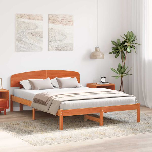 vidaXL Κρεβάτι με Κεφαλάρι Καφέ 150x200 εκ Μασίφ Ξύλο Πεύκου