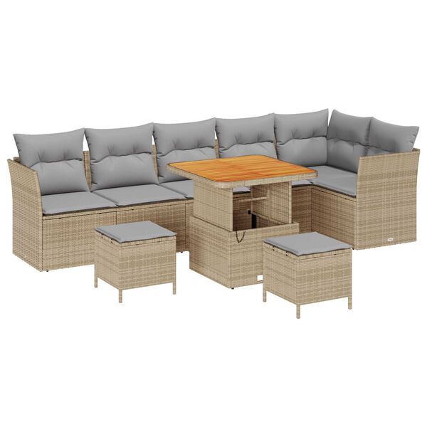vidaXL Σετ Καναπέ Κήπου 9 pcs Μπεζ συνθετικό ρατάν