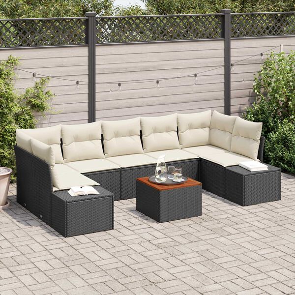 vidaXL Σετ Καναπέ Κήπου με μαξιλάρι 8 pcs Μαύρο Πολυ ράταν