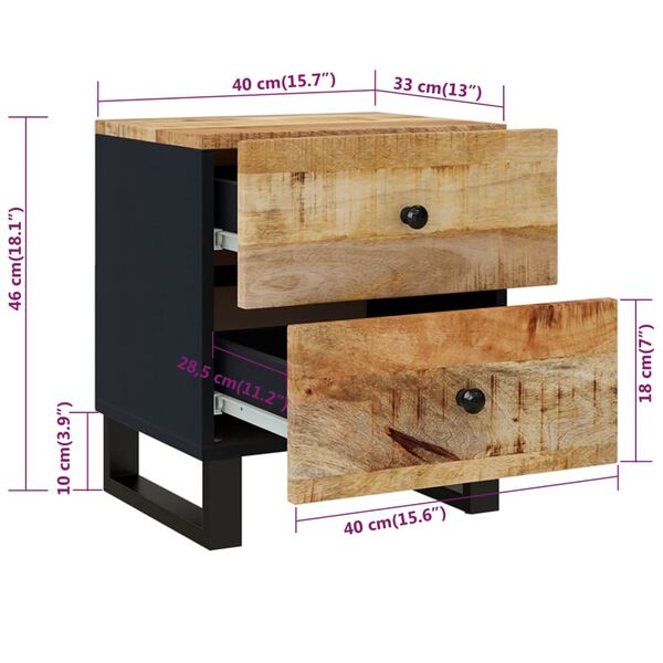 vidaXL Κομοδίνο 40 x 33 x 46 εκ. από Μασίφ Ξύλο Μάνγκο