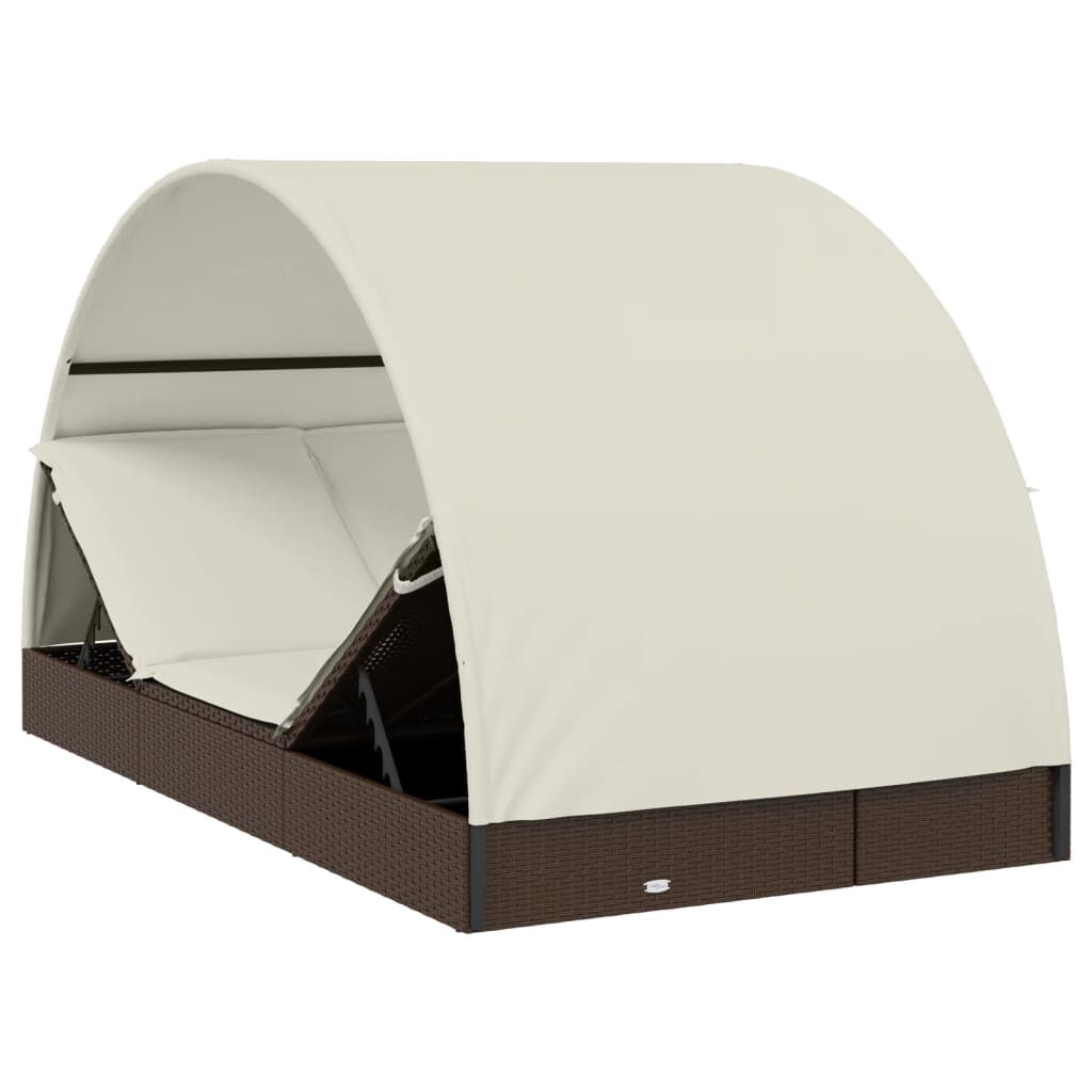 vidaXL Ξαπλώστρα 2 Ατόμων Στρογγ. Οροφή Καφέ 211x112x140εκ Συνθ. Ρατάν