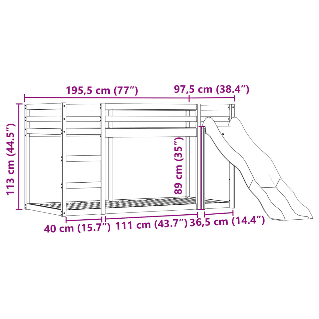 vidaXL Κουκέτα με Τσουλήθρα και Κουρτίνες Ροζ 90x190 εκ.