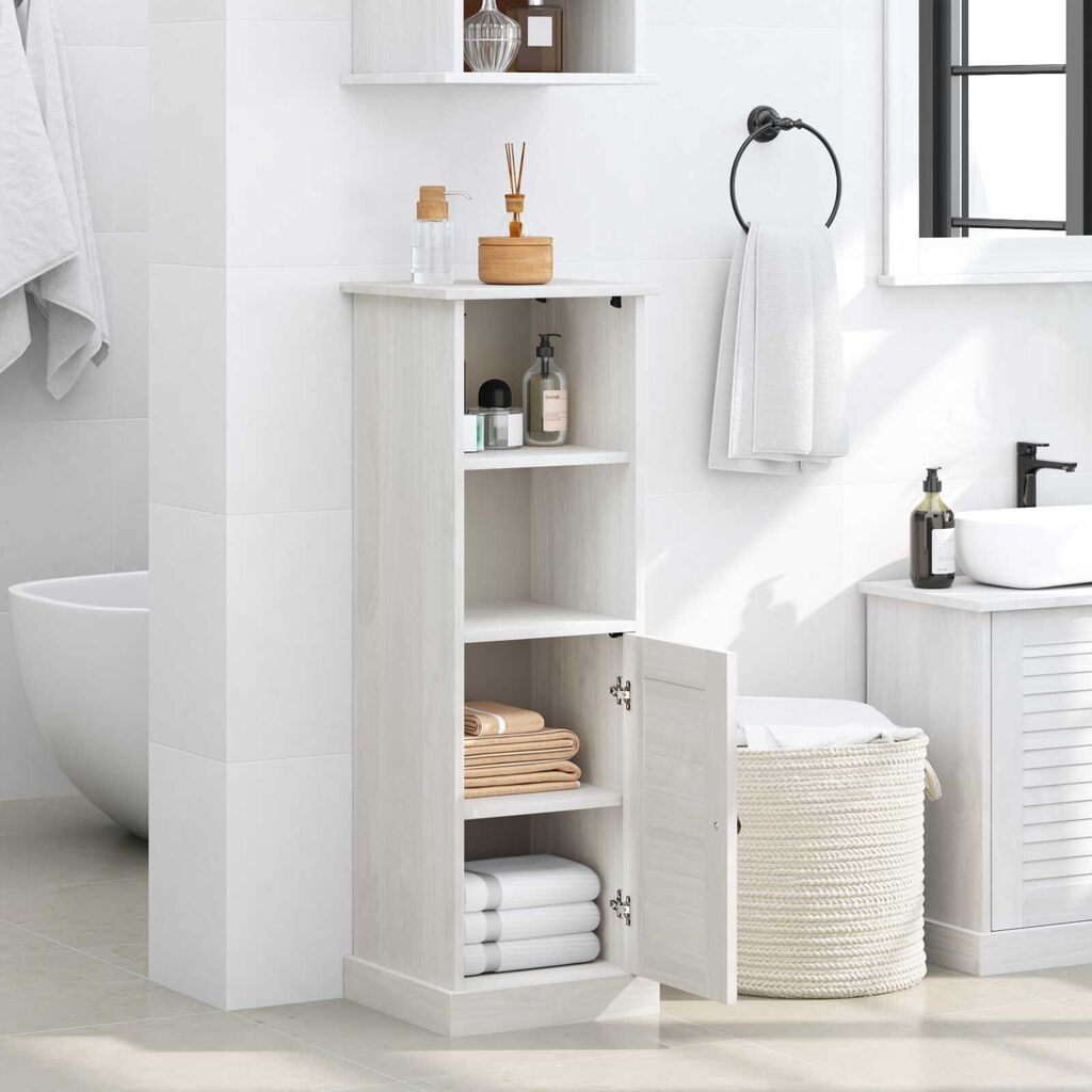 vidaXL Ντουλάπι Μπάνιου Λευκό 37 x 34 x 110 εκ Μασίφ ξύλο πεύκου