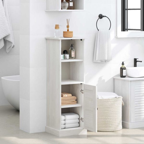 vidaXL Ντουλάπι Μπάνιου Λευκό 37 x 34 x 110 εκ Μασίφ ξύλο πεύκου
