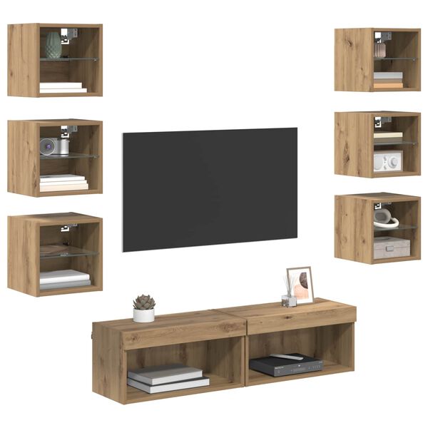 vidaXL &Nu;&tau;&omicron;&upsilon;&lambda;ά&pi;&iota; TV &mu;&epsilon; &phi;ώ&tau;&alpha; &lambda;&omega;&rho;ί&delta;&alpha;&sigmaf; LED 8 pcs Artisan Oak &Gamma;&upsilon;&alpha;&lambda;ί