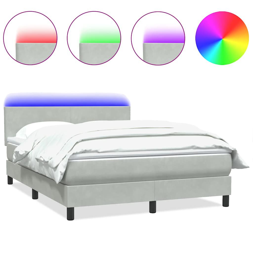 vidaXL Κρεβάτι Boxspring με Στρώμα Ανοιχτό Γκρι 140x220 εκ. Βελούδινο