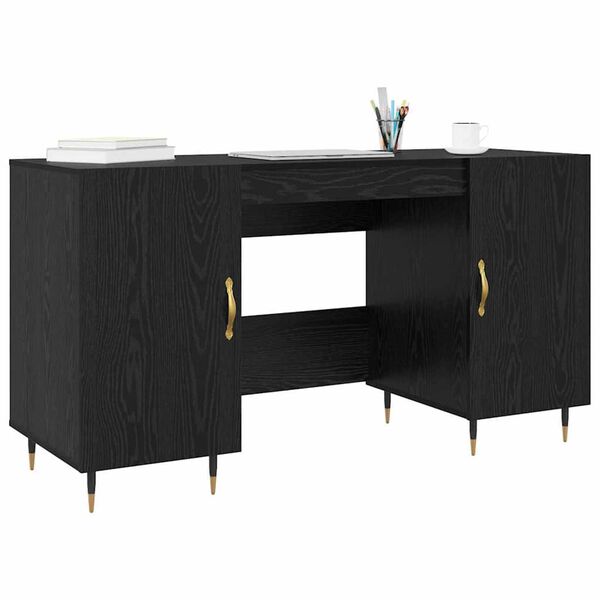 vidaXL Γραφείο με ράφι Μαύρη δρυς 140 x 50 x 75 εκ. Επεξεργασμένο ξύλο
