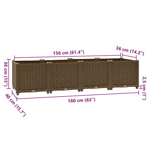 vidaXL Ζαρντινιέρα 160 x 40 x 38 εκ. από Πολυπροπυλένιο