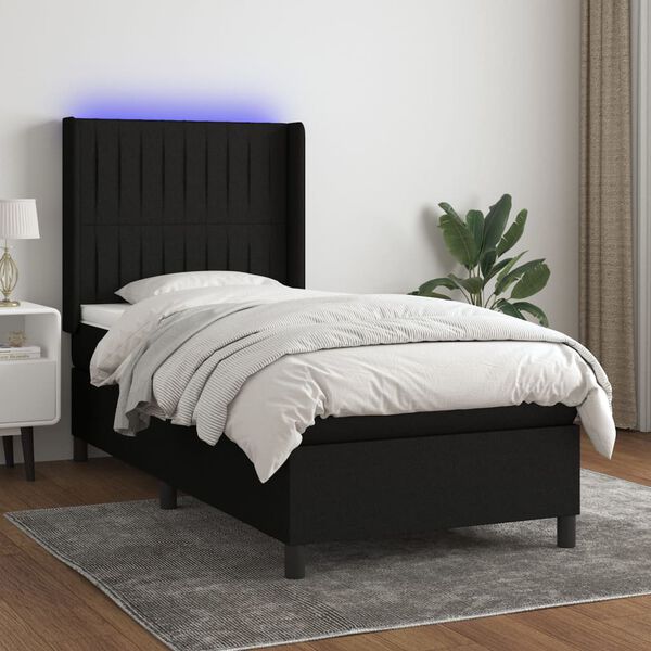vidaXL &Kappa;&rho;&epsilon;&beta;ά&tau;&iota; Boxspring &mu;&epsilon; &Sigma;&tau;&rho;ώ&mu;&alpha; & LED &Mu;&alpha;ύ&rho;&omicron; 100x200 &epsilon;&kappa;. &Upsilon;&phi;&alpha;&sigma;&mu;ά&tau;&iota;&nu;&omicron;