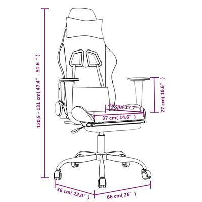vidaXL Καρέκλα Gaming με Υποπόδιο Λευκό και Ροζ από Συνθετικό Δέρμα