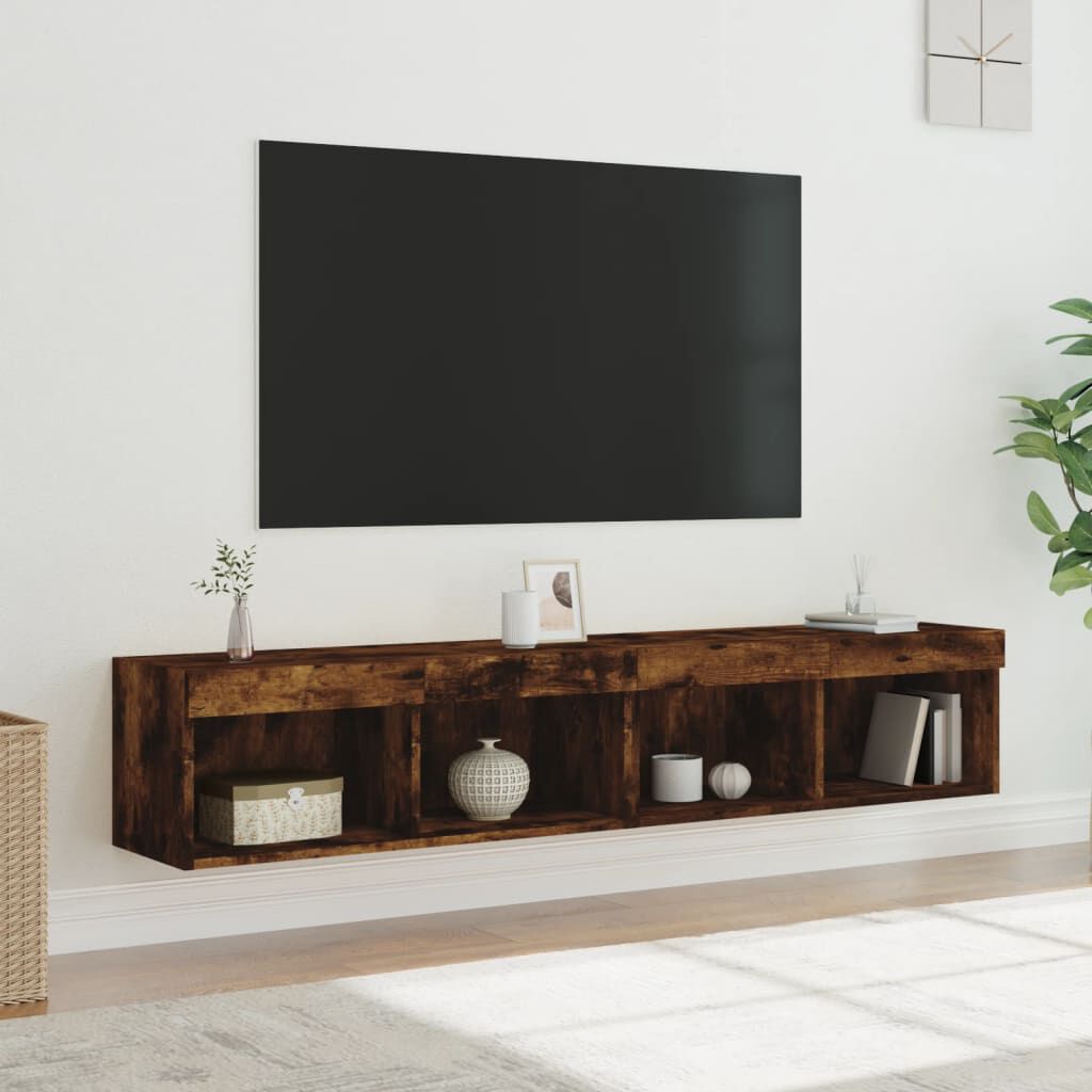 vidaXL Έπιπλα Τηλεόρασης με LED 2 τεμ. Καπνιστή Δρυς 80 x 30 x 30 εκ.
