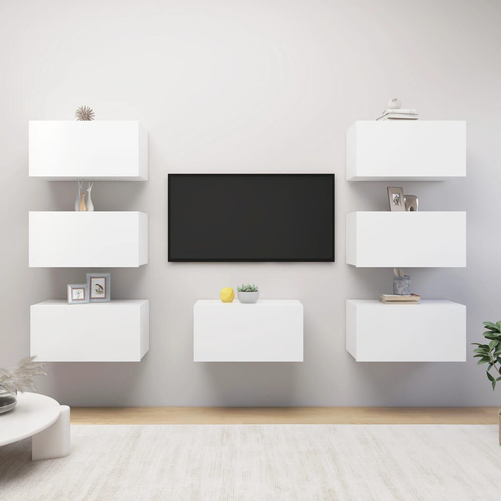 vidaXL Έπιπλα Τηλεόρασης 7 τεμ. Λευκά 30,5 x 30 x 60 εκ. Επεξ. Ξύλο