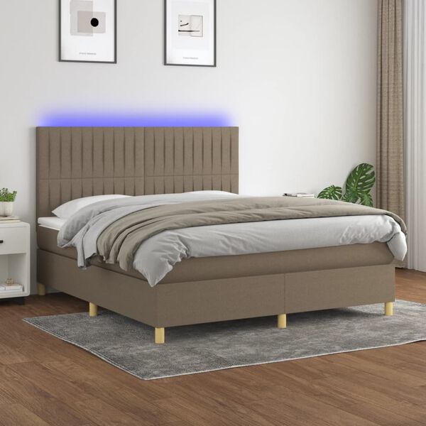 vidaXL &Kappa;&rho;&epsilon;&beta;ά&tau;&iota; Boxspring &mu;&epsilon; &Sigma;&tau;&rho;ώ&mu;&alpha; & LED Taupe 160x200 &epsilon;&kappa;. &Upsilon;&phi;&alpha;&sigma;&mu;ά&tau;&iota;&nu;&omicron;